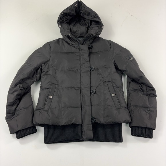 Dkny Jackets & Blazers - DKNY Jacket Womens Medium Black Down Puffer Hooded Ribbed Hem Zip Pockets Warm